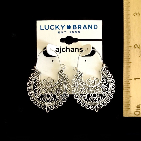 Lucky Brand Silver Tone Boho Hoop Drop Earrings - Picture 3 of 3